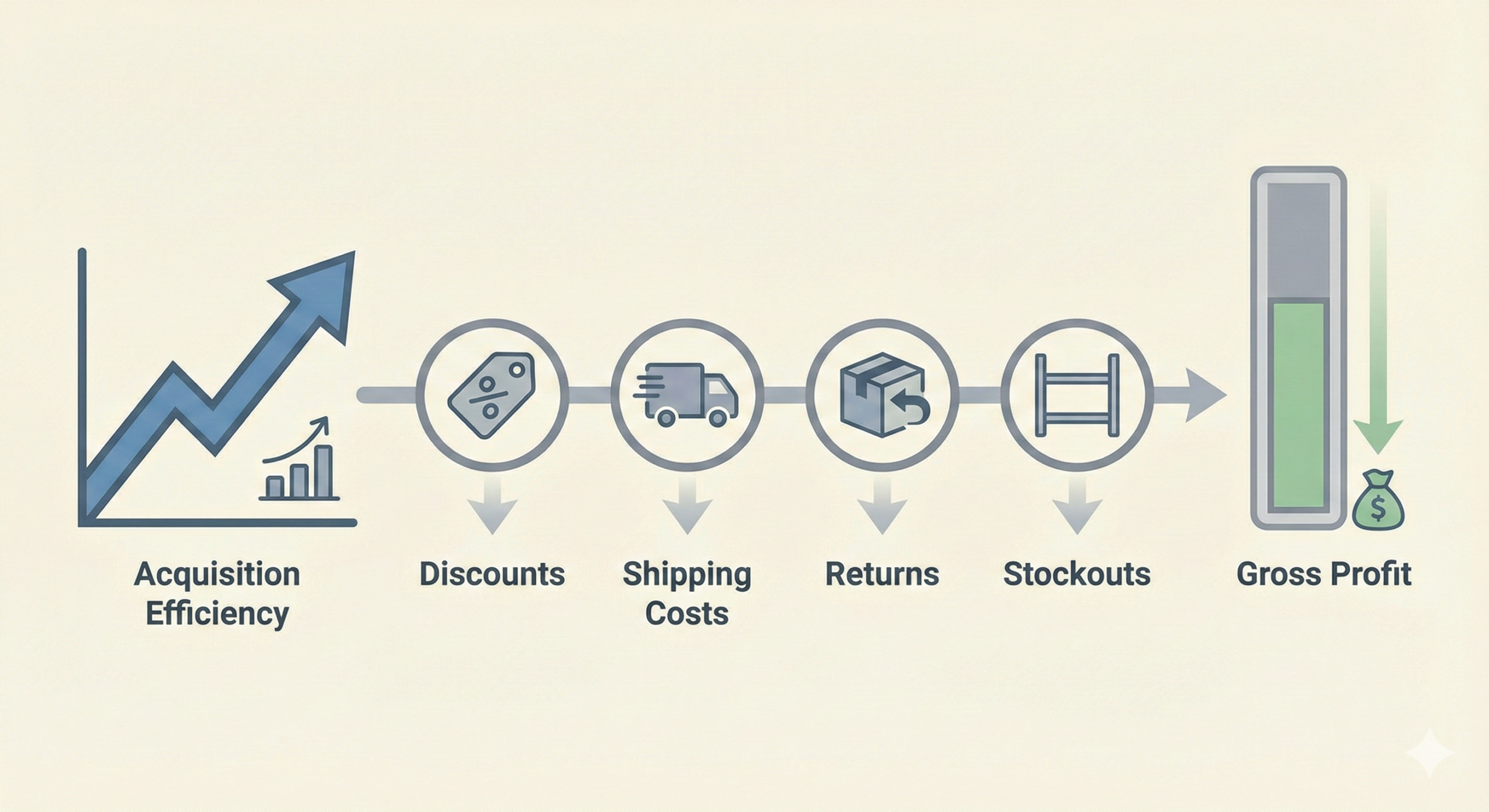 獲得効率と粗利のズレが起きるパターンを示す図